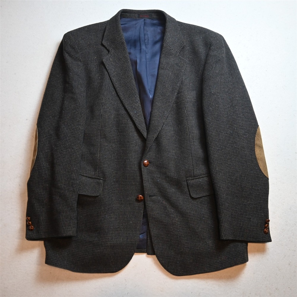 Vtg 42R Blue Brown Nailshead 100% Wool Tweed Mens Blazer Suit Jacket Sport Coat